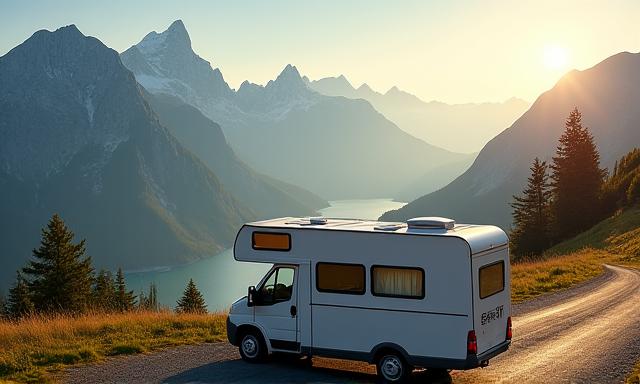 Wohnmobil in einer Berglandschaft