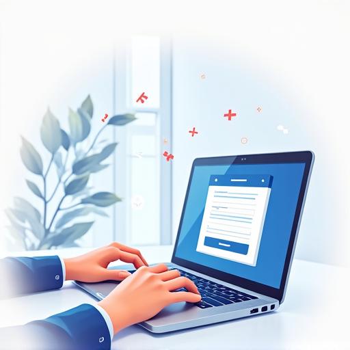 Person am Laptop, die ein Formular ausfüllt